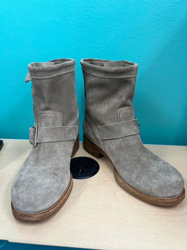 Jimmy Choo Youth Taupe Suede Biker Boots Buckle Size 35.5