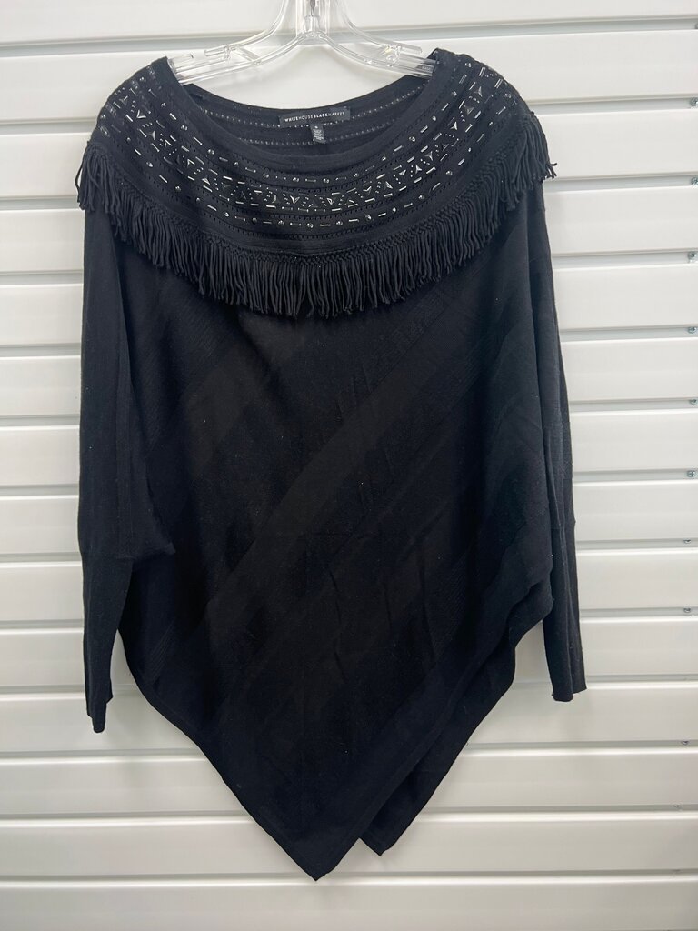 White House Black Market Black Embellished Fringe Poncho Sweater