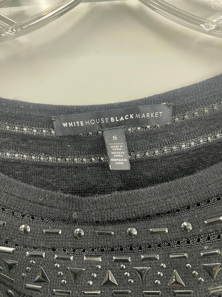White House Black Market Black Embellished Fringe Poncho Sweater