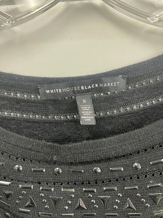 White House Black Market Black Embellished Fringe Poncho Sweater