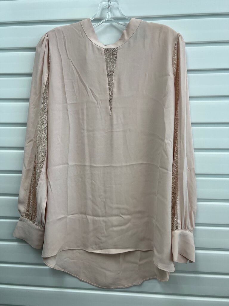 White House Black Market Blush Pink Lace Inset Blouse Size M