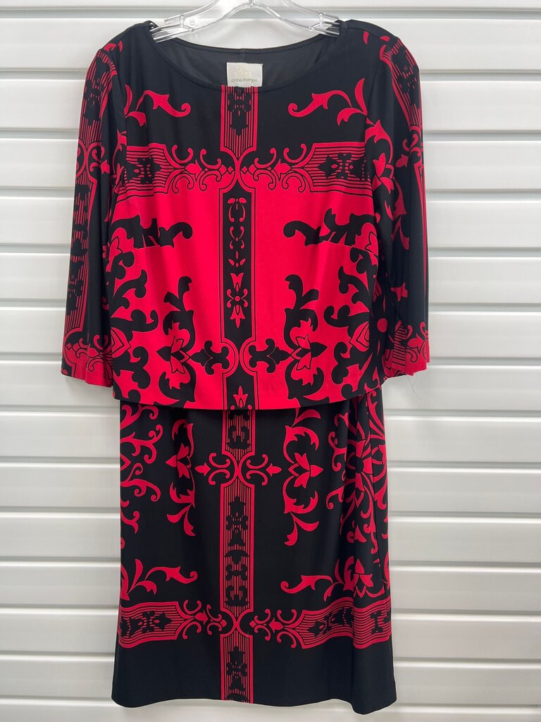 Donna Morgan Red Black Baroque Print Popover Sheath Dress Size 8