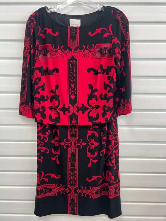 Donna Morgan Red Black Baroque Print Popover Sheath Dress Size 8