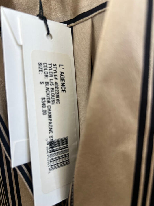 L'AGENCE Tyler Silk Blouse Black Champagne Stripe NWT