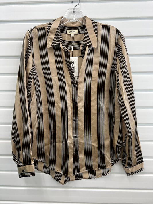 L'AGENCE Tyler Silk Blouse Black Champagne Stripe NWT