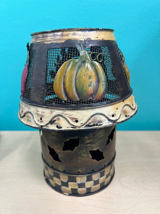Primitive Tole Painted Pumpkin Apple Jar Candle Shade Topper Base