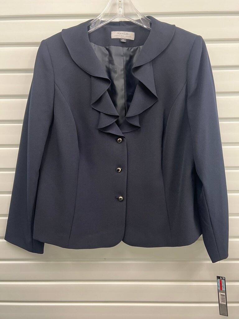 Tahari ASL Navy Ruffle Collar Suit Jacket NWT