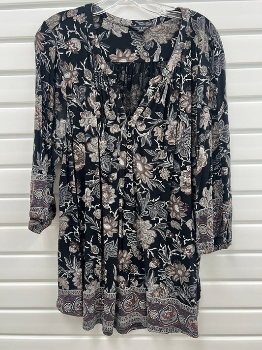 Lucky Brand Black Boho Floral Print Peasant Tunic Top