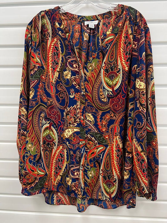 Jaclyn Smith Paisley Print Boho Peasant Blouse Jewel Tones