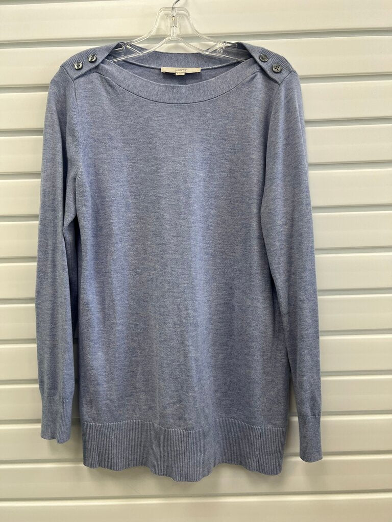 LOFT Periwinkle Blue Button Shoulder Boat Neck Tunic Sweater M