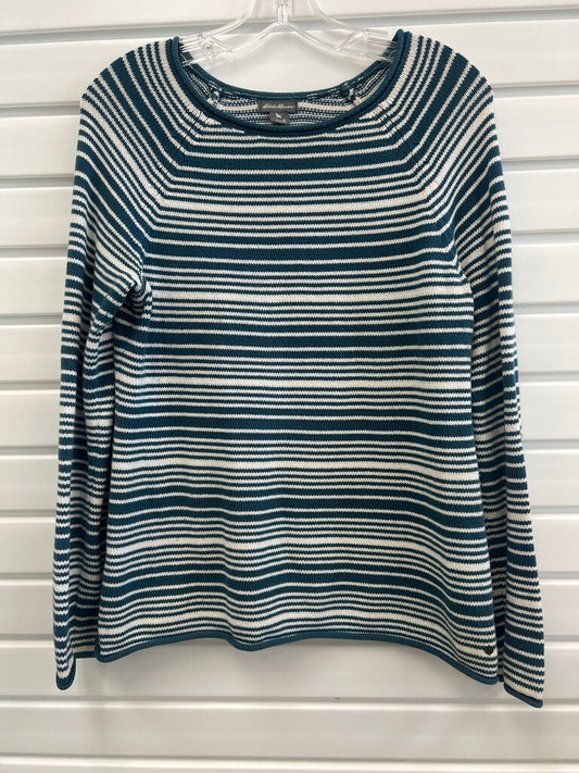 Eddie Bauer Teal Cream Striped Rolled Edge Raglan Sweater Womens