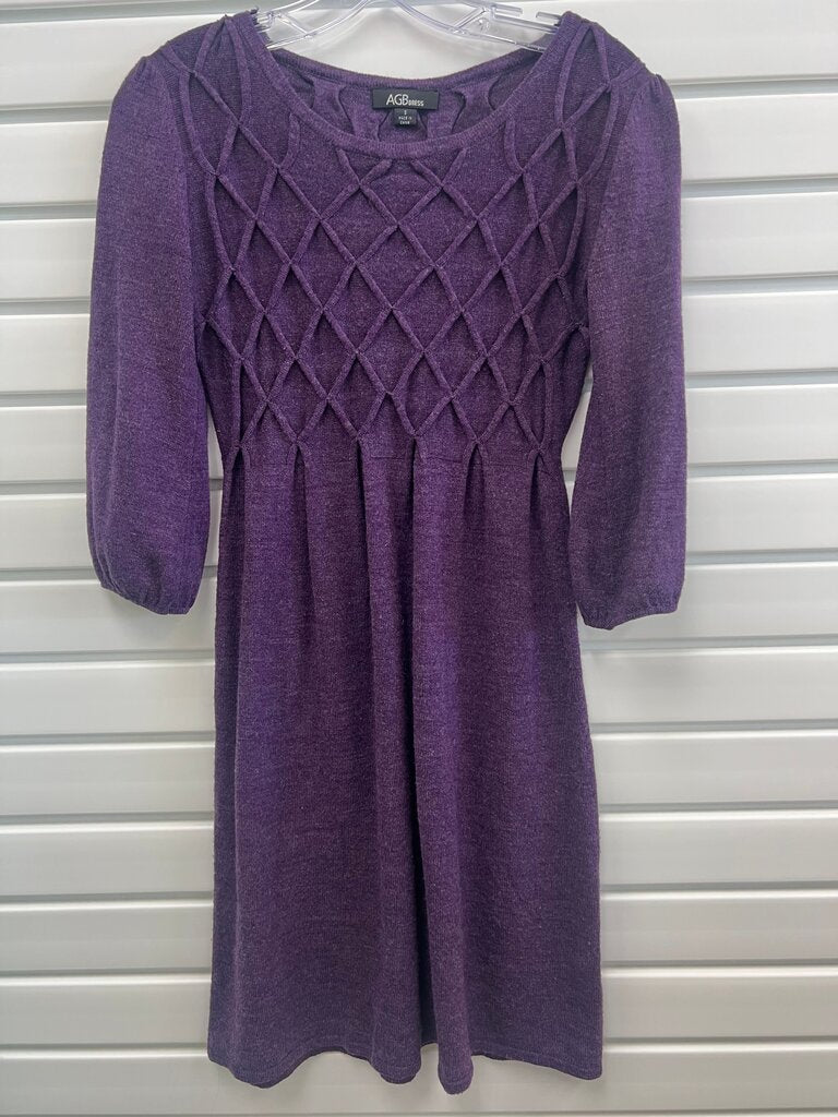 AGB Plum Purple Lattice Bodice Empire Waist Sweater Dress S