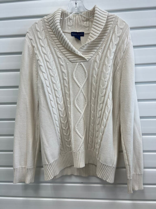 Karen Scott Cream Cable Knit Shawl Collar Cotton Sweater M