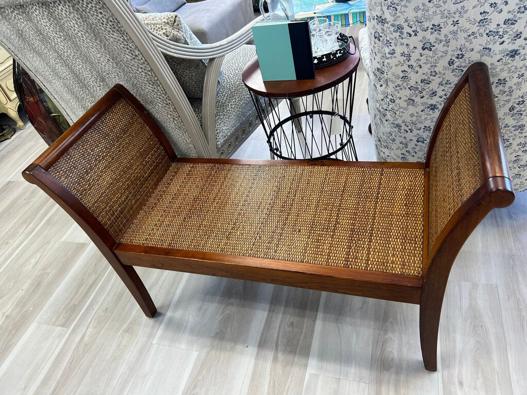 Pier 1 Imports Scroll Arm Woven Rattan Window Bench Mahogany