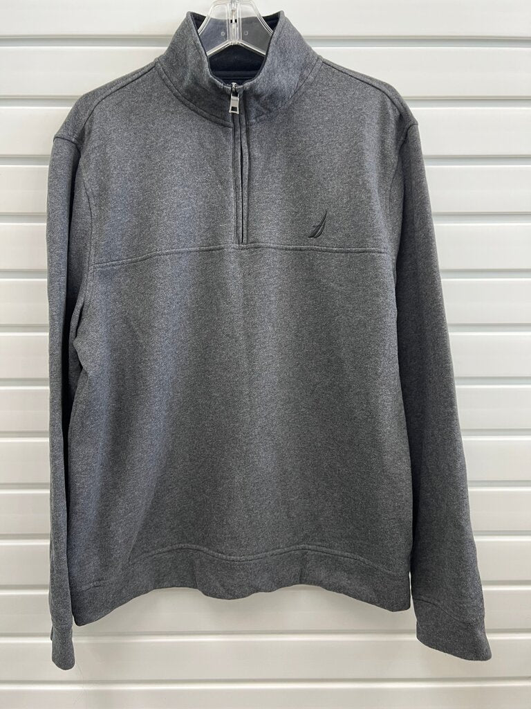 Nautica Mens Charcoal Gray Quarter Zip Fleece Pullover