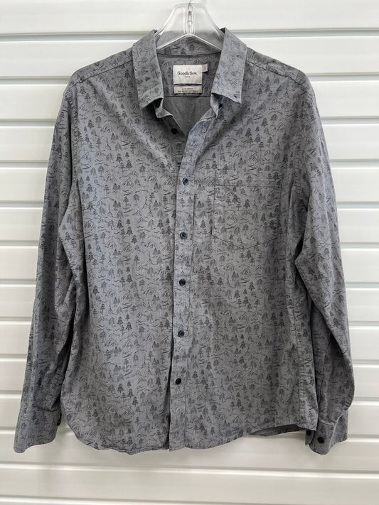 Goodfellow Mens Gray Camping Mountain Tree Print Button Down Shirt