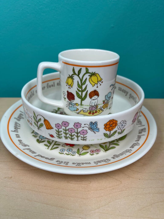 Vintage Lenox Gentle Friends Childrens 3 Pc Dish Set Plate Bowl Mug