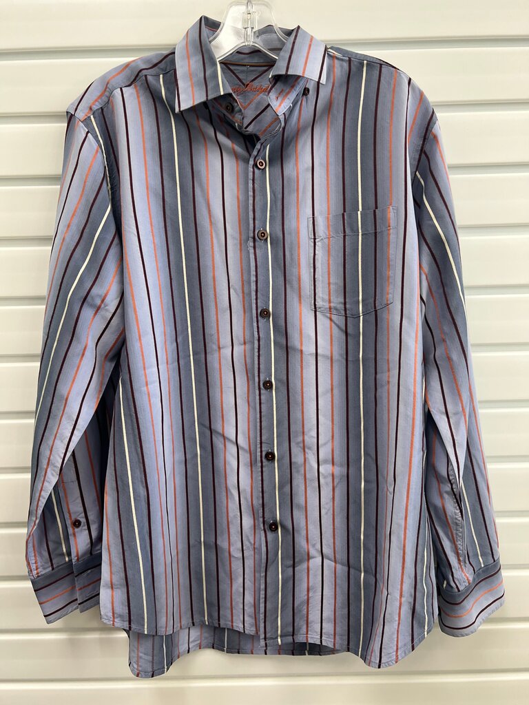 Tommy Bahama Mens Silk Blue Rust Striped Button Front Shirt Size