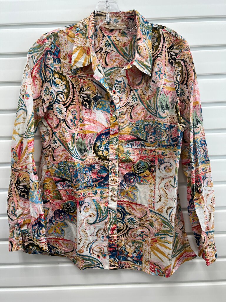 Soft Surroundings Boho Patchwork Paisley Print Button Front Shirt