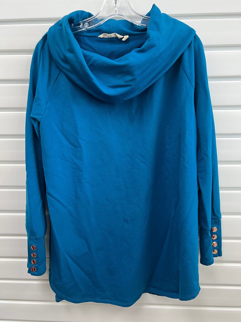 Soft Surroundings Teal Cowl Neck French Terry Tunic Snap Cuff