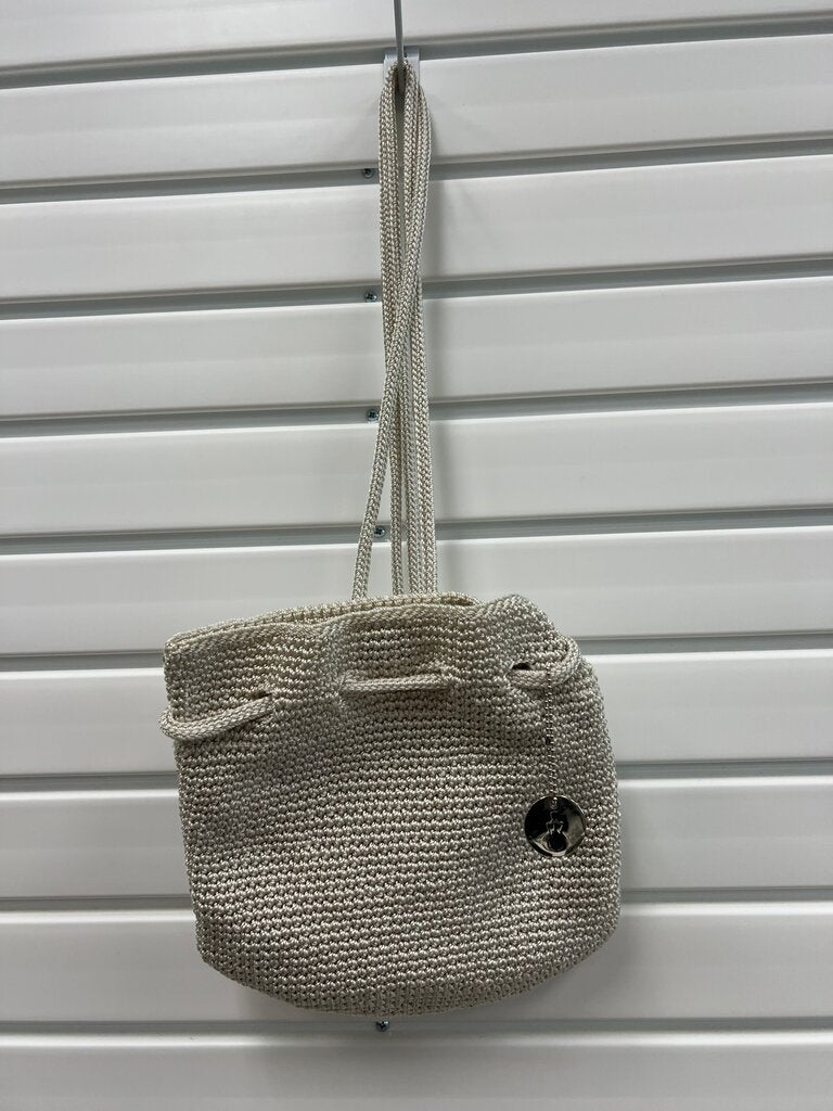 The Sak Cream Crochet Drawstring Bucket Bag Shoulder Purse