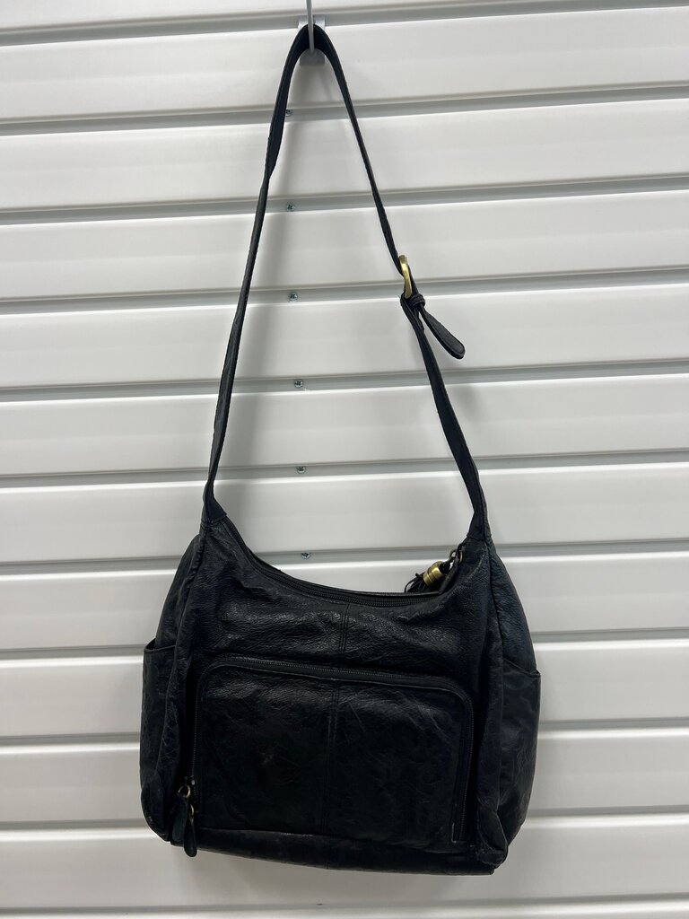 Cabin Creek Black Floral Embossed Leather Hobo Shoulder Bag