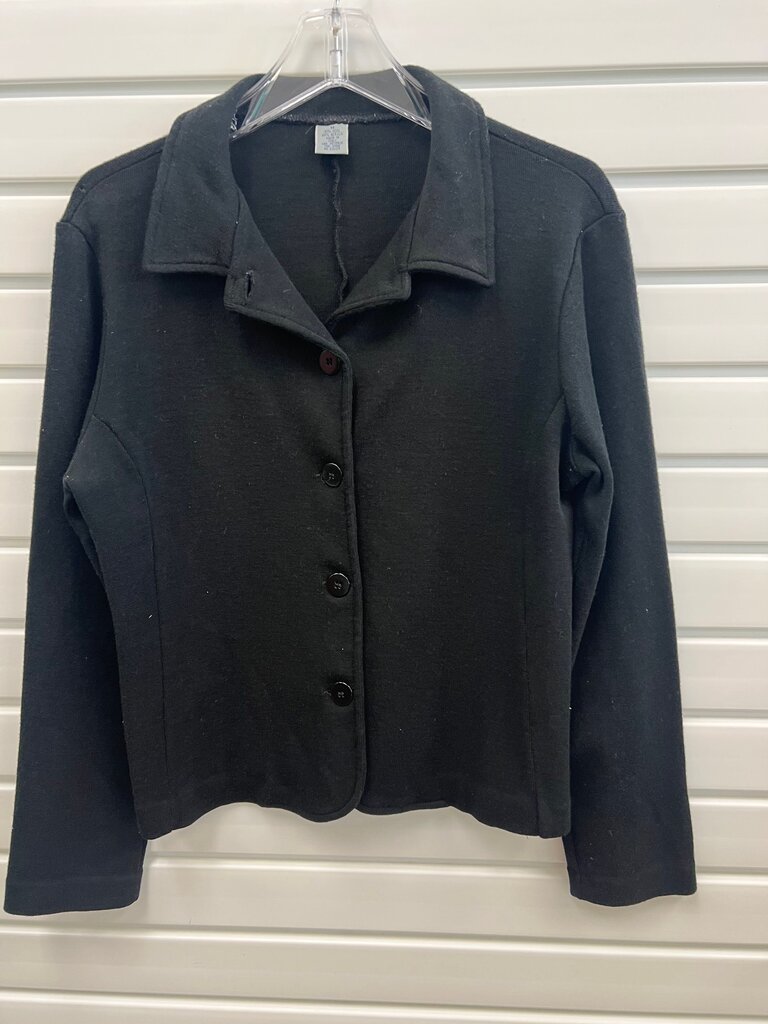 Black Wool Blend Knit Button Front Jacket Made in Italy Size M