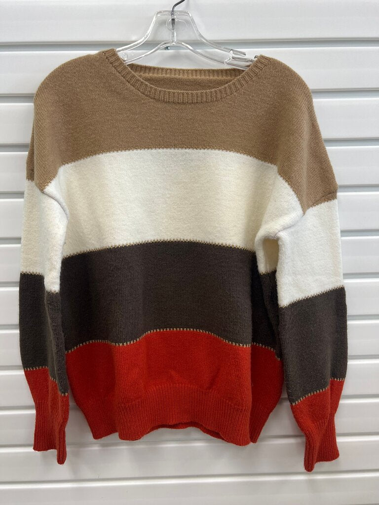 Camel Cream Brown Rust Colorblock Stripe Sweater Gold Shimmer Size S