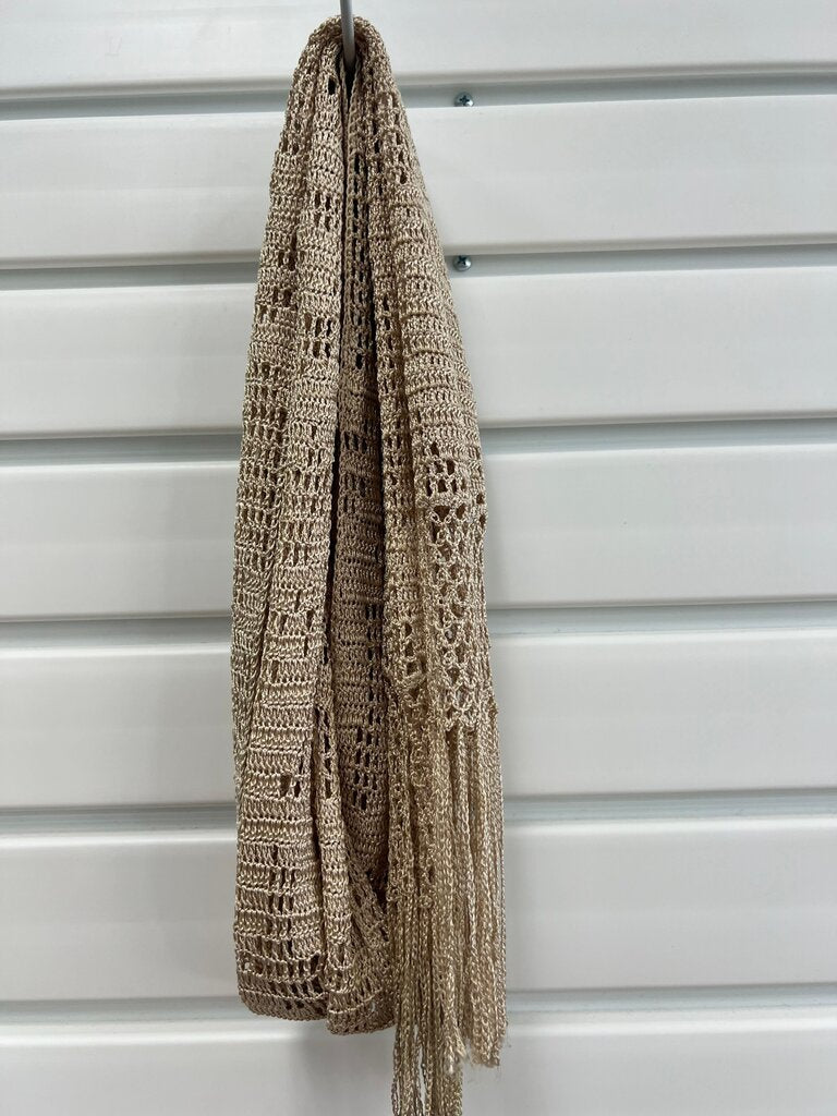 Boho Champagne Open Weave Crochet Lightweight Fringe Scarf