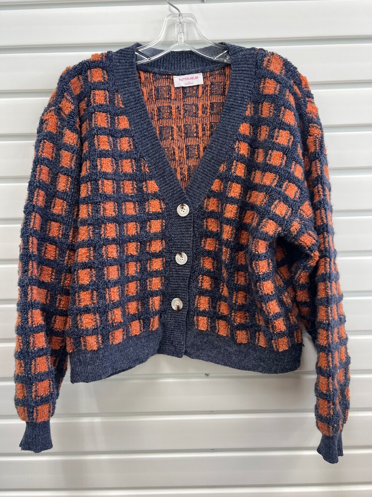 Navy and Orange Checkerboard Cardigan