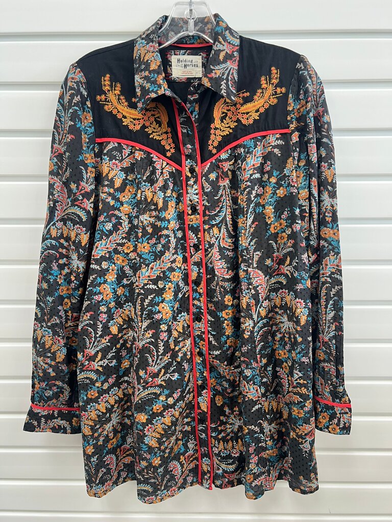 Anthropologie Holding Horses Western Embroidered Paisley Shirtdress