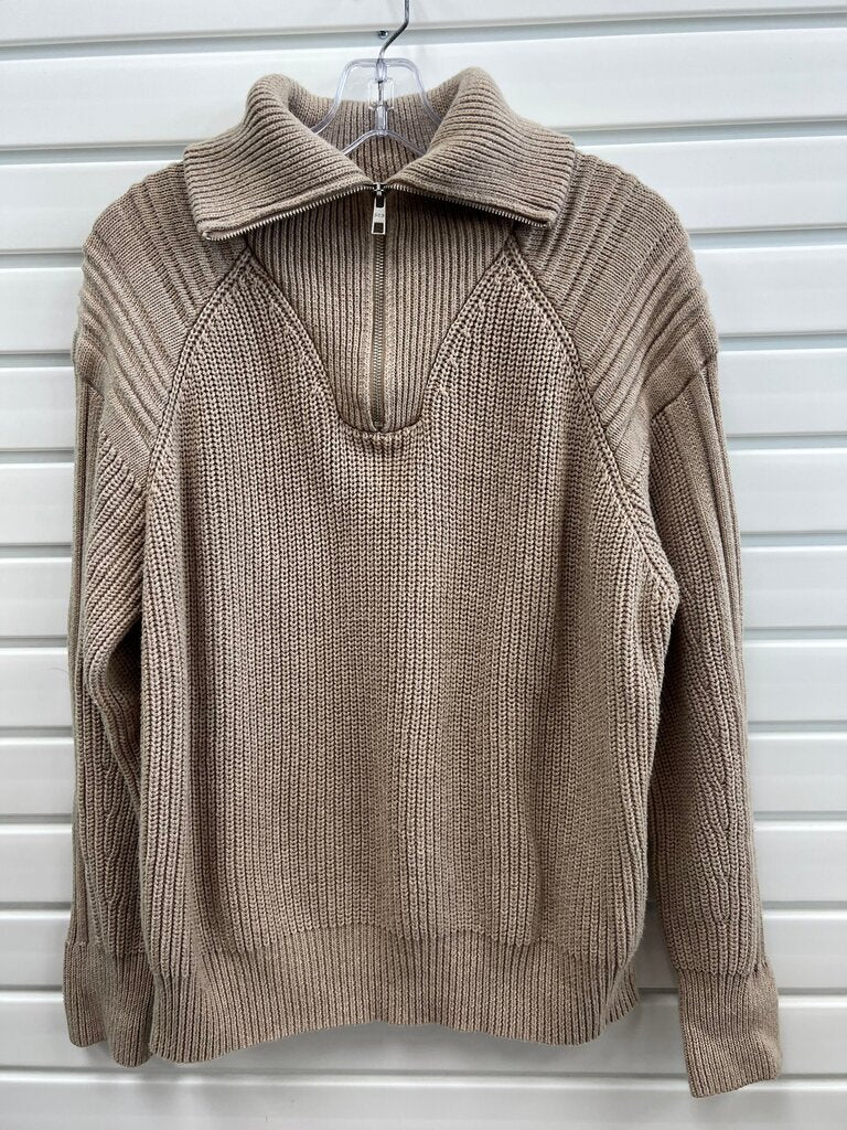 525 America Taupe Chunky Rib Knit Half Zip Collared Sweater L
