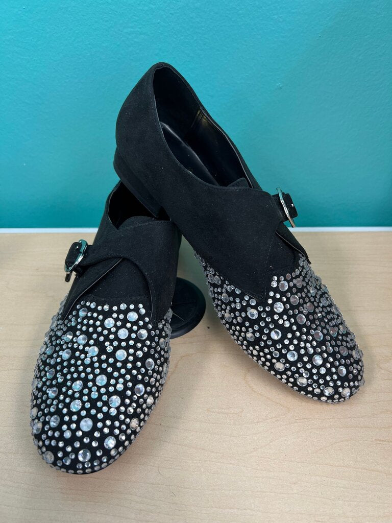 Rara Avis Iris Apfel Black Rhinestone Toe Monk Strap Flats Size 7.5