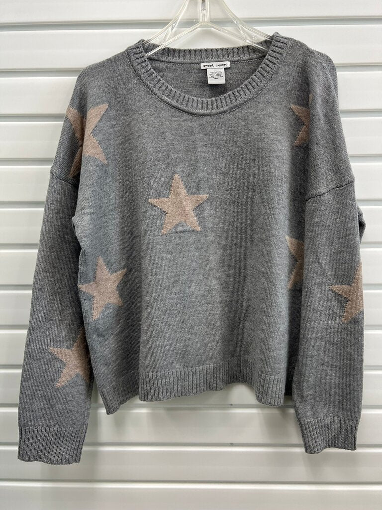 Sweet Romeo Gray Star Pattern Pullover Sweater Size XL