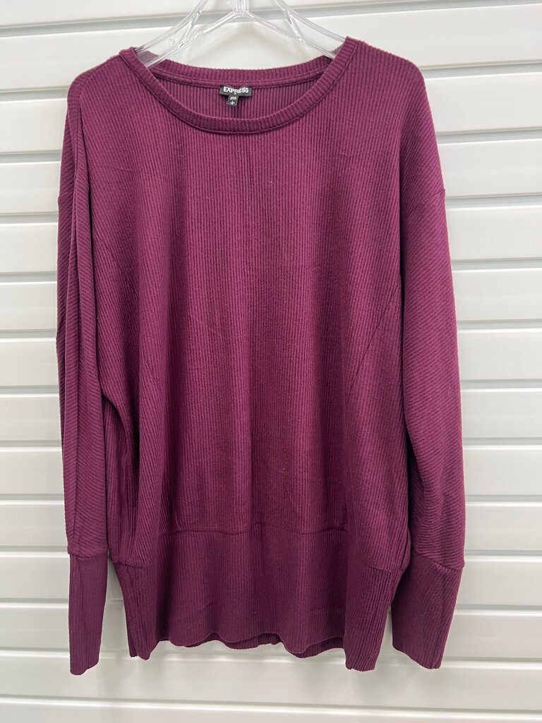 Express Plum Ribbed Knit Dolman Sleeve Pullover Size L