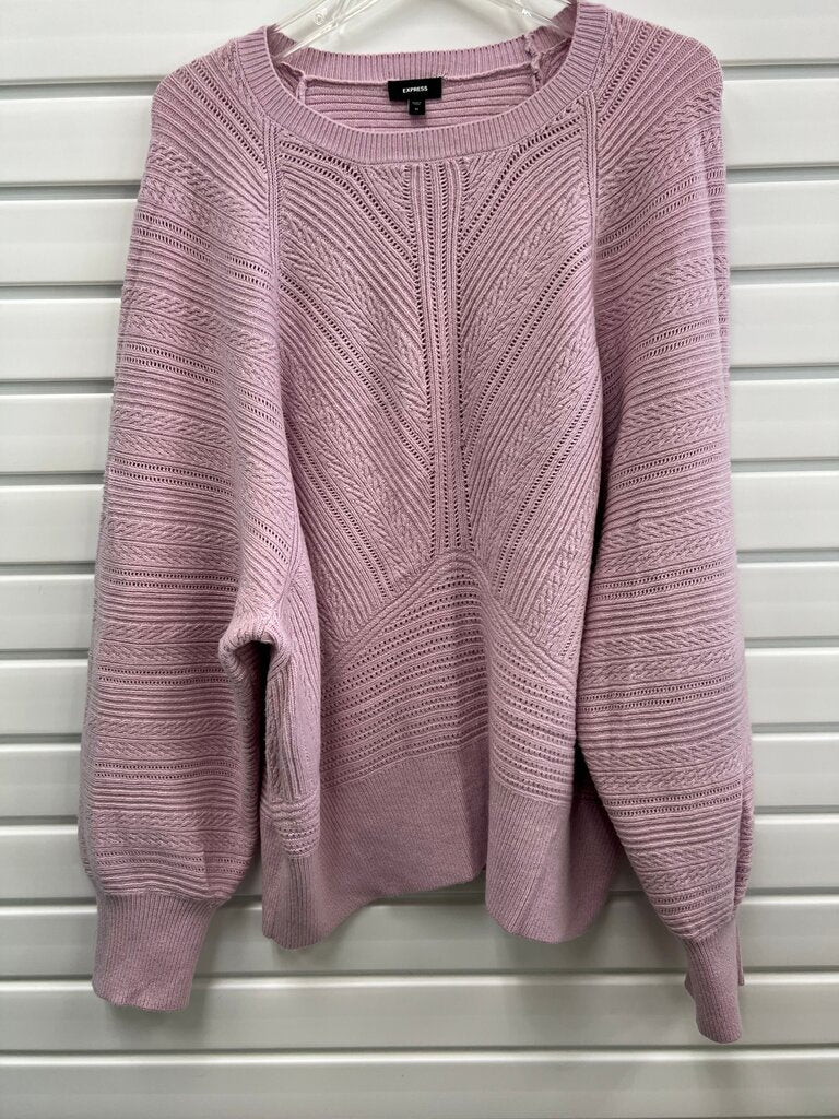 Express Lilac Pointelle Cable Knit Balloon Sleeve Sweater Size XL
