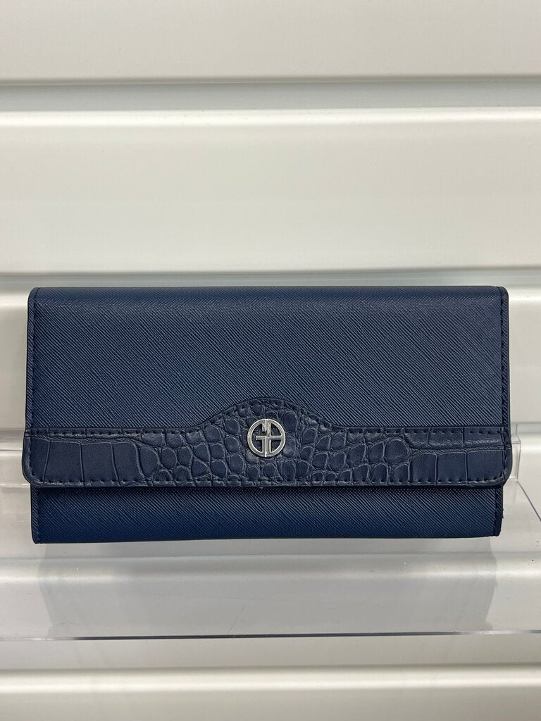 Giani Bernini Navy Saffiano Croc Trim Flap Wallet NWT