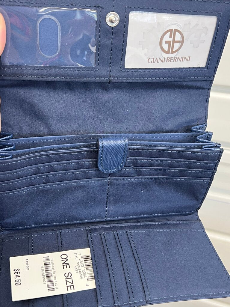 Giani Bernini Navy Saffiano Croc Trim Flap Wallet NWT